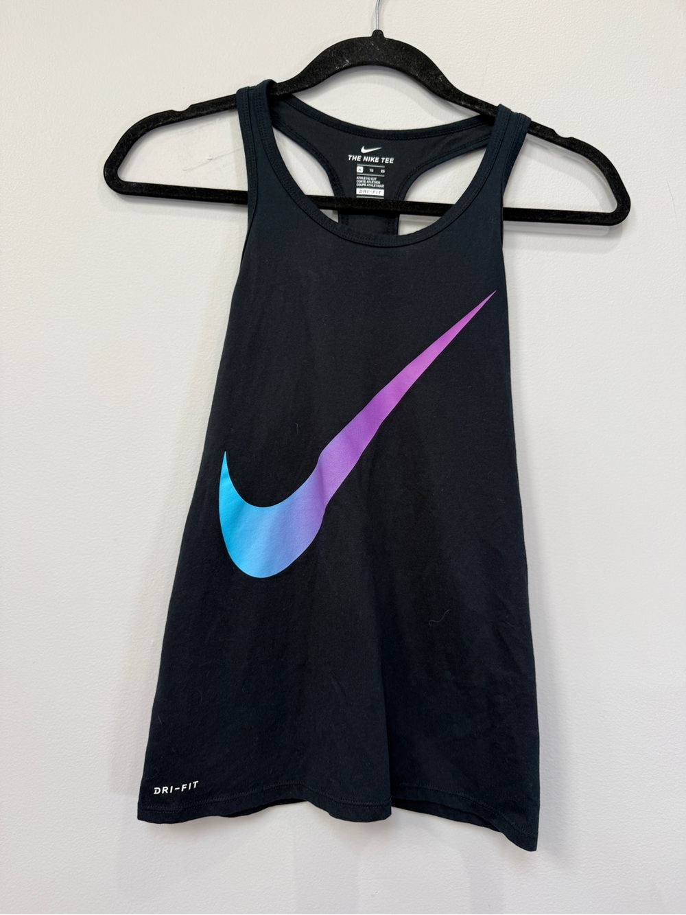 Nike Black Tank Top with Blue-to-Purple Gradient Swoosh